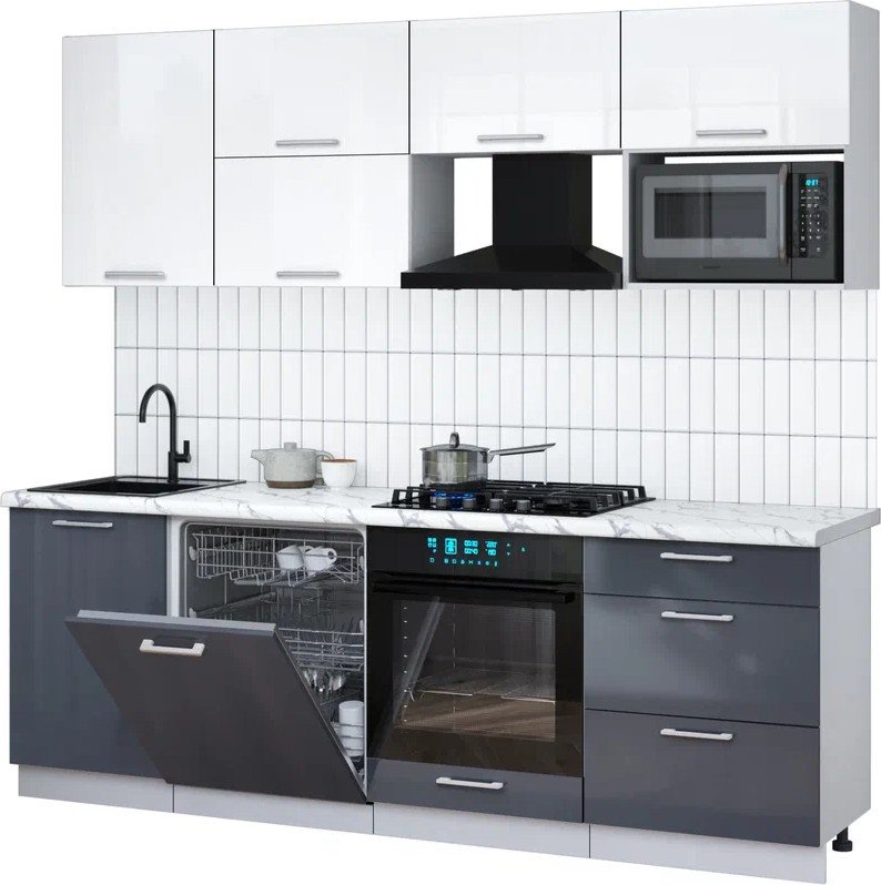 

Готовая кухня Интерлиния Мила Gloss 2.3-ПМ2 (асфальт глянец/белый глянец/белый гранит)