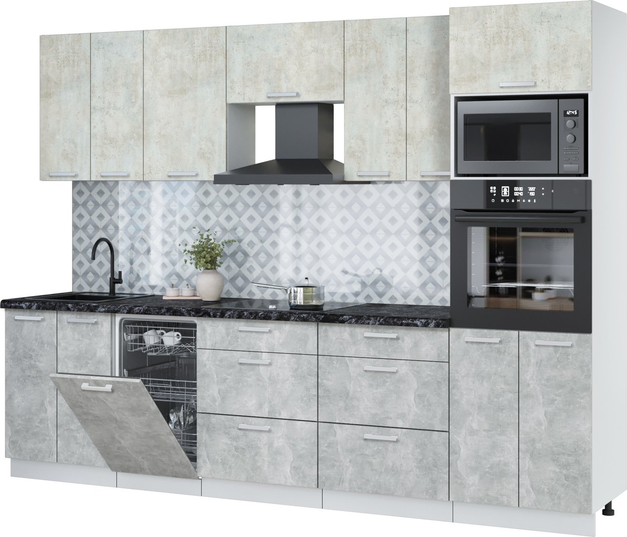 

Готовая кухня Интерлиния Мила Лайт 2.85-ПМ3 (бетон лайт/бетон/кастилло темный)