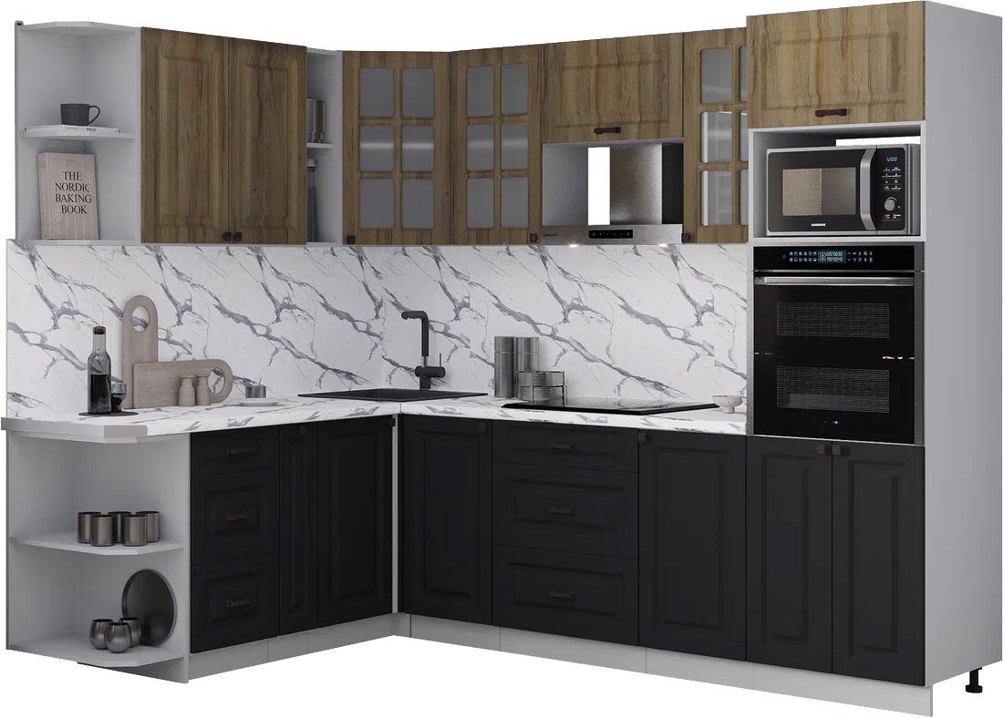 

Готовая кухня Интерлиния Мила Деко 1.88x2.6 LV (черный/дуб вотан/белый гранит)