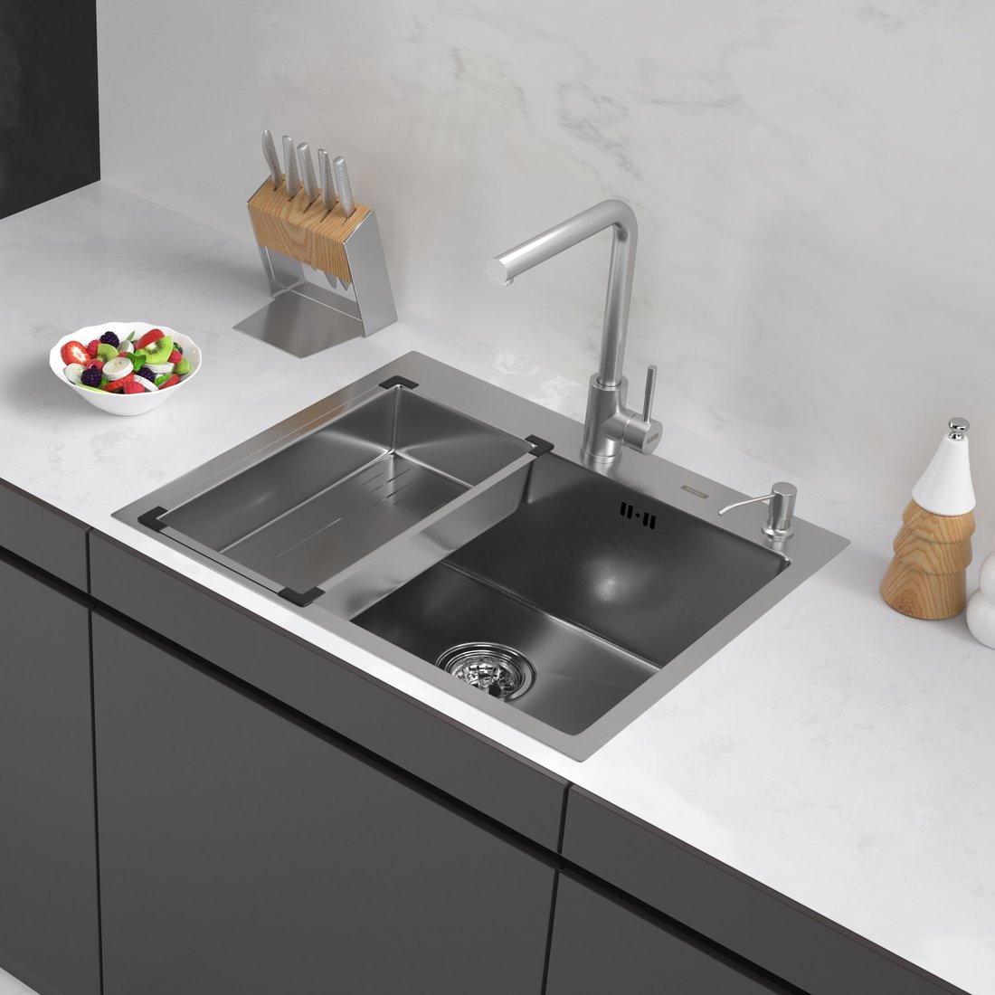 

Кухонная мойка ARFEKA Eco AR мойка 600*500, коландер G, дозатор Satin Decor Volcanic