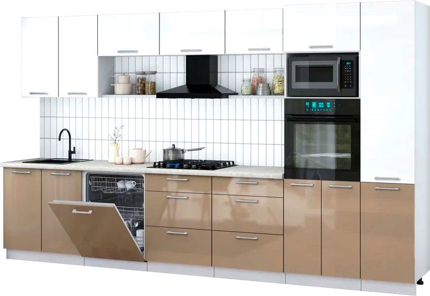 

Готовая кухня Интерлиния Мила Gloss 3.6-ПМ1 (капучино глянец/белый глянец/опал светлый)