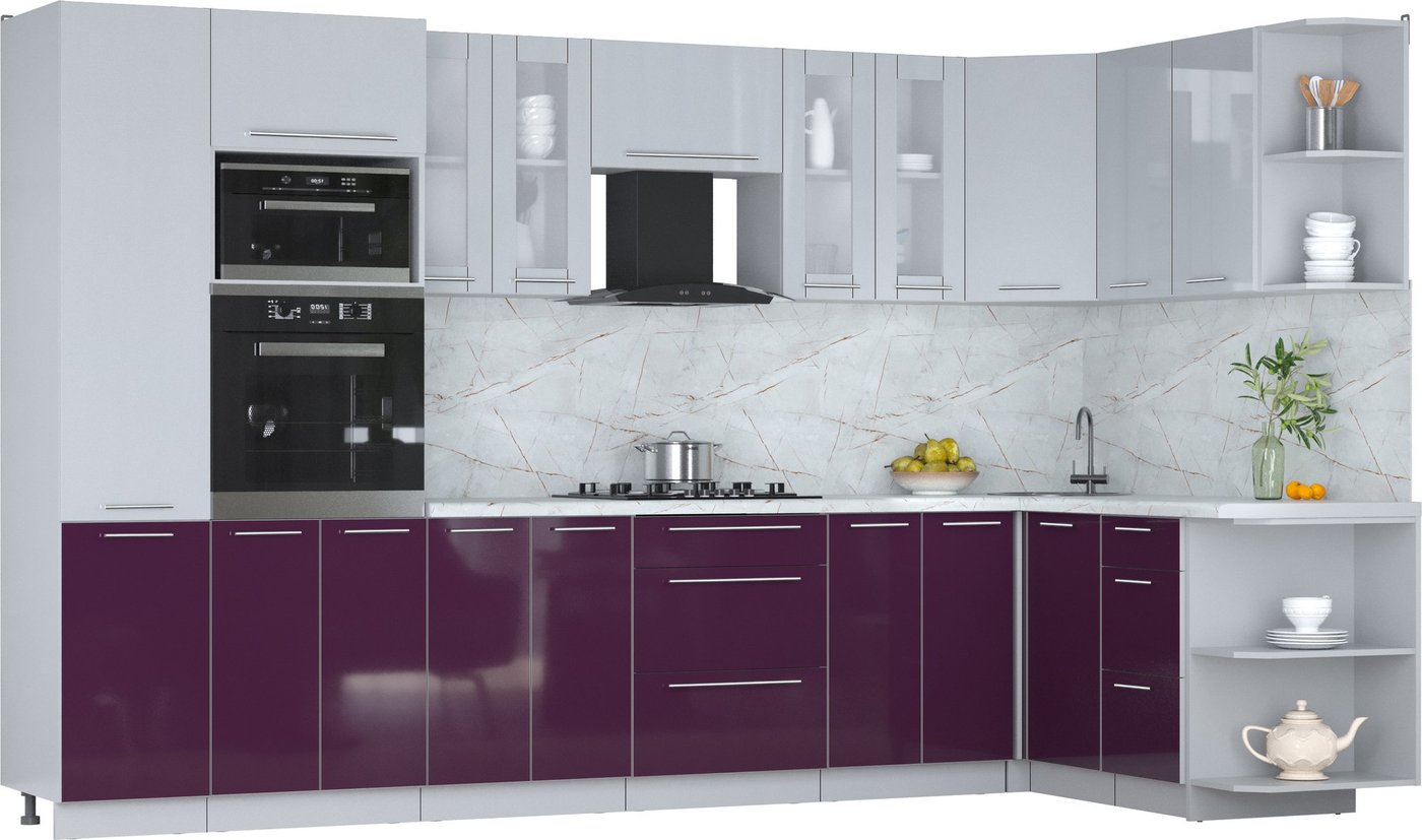 

Готовая кухня Интерлиния Мила Пластик 1.68x3.4 PR (туманный глянец/слива/серый каспий)