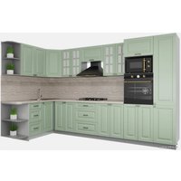 Готовая кухня Интерлиния Мила Деко 1.68x3.4 левая (мята-мята-травертин серый)