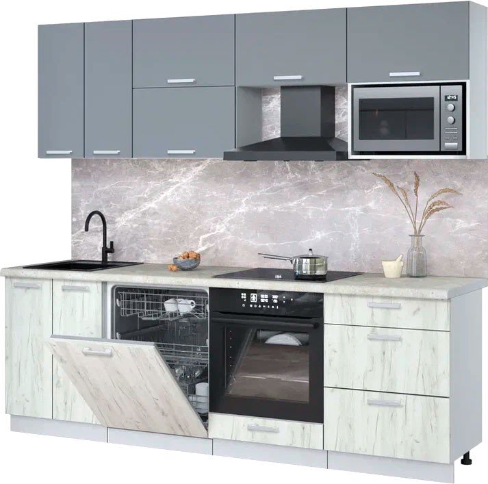 

Готовая кухня Интерлиния Мила Лайт 2.4-ПМ2 (серебро/дуб белый/опал светлый)