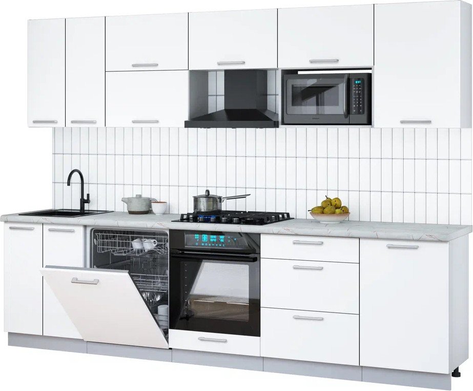 

Готовая кухня Интерлиния Мила Gloss 2.9-ПМ2 (белый/белый/серый каспий)