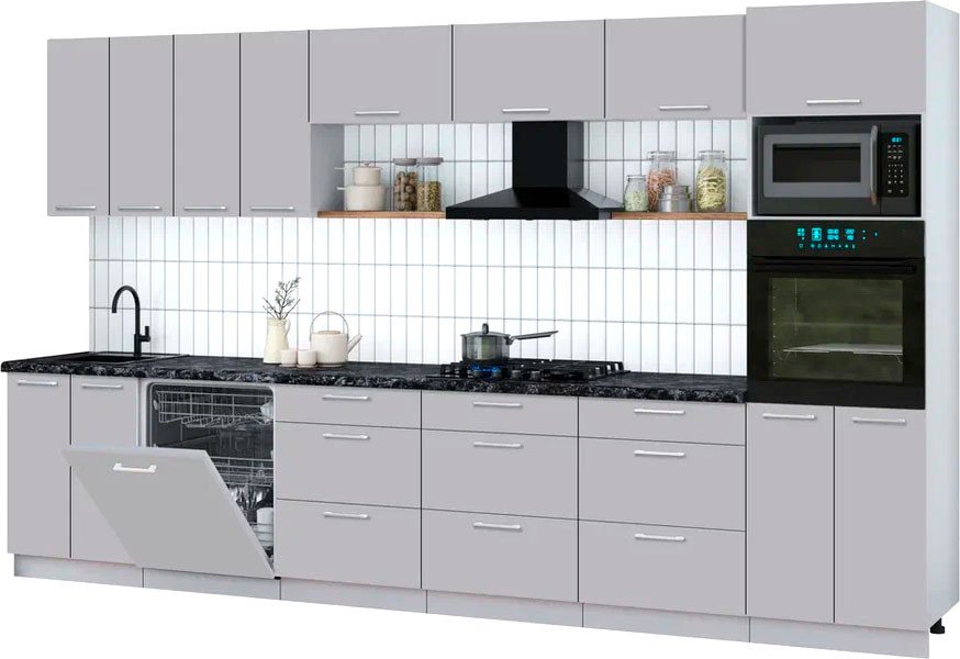 

Готовая кухня Интерлиния Мила Gloss 3.6-ПМ1-2 (грей/грей/кастилло темный)