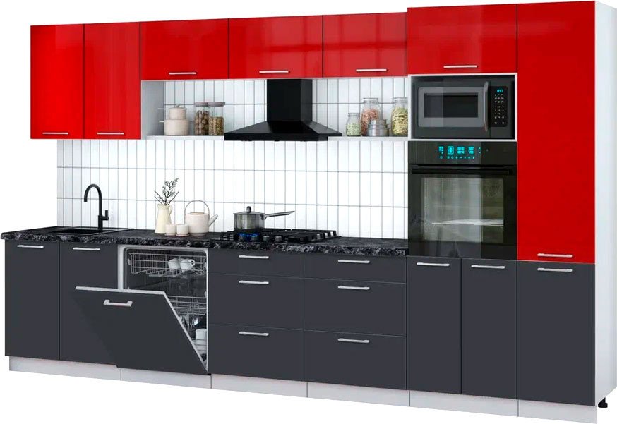 

Готовая кухня Интерлиния Мила Gloss 3.6-ПМ1 (пепел/красный глянец/кастилло темный)