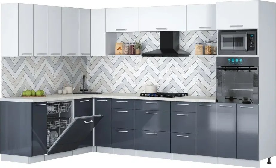 

Готовая кухня Интерлиния Мила Gloss 1.896х3.18 (асфальт глянец/белый/опал светлый)