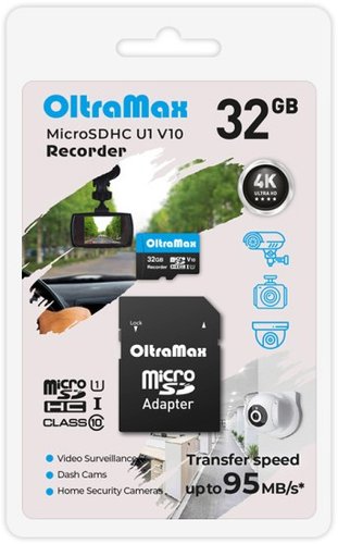 Карта памяти OltraMax Recorder microSDHC 32GB OM32GCSDHC10-U1-V10 (с адаптером)