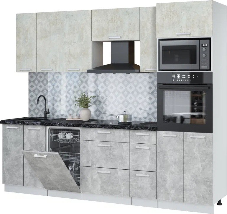 

Готовая кухня Интерлиния Мила Лайт 2.55-ПМ3 (бетон лайт/бетон/кастилло темный)