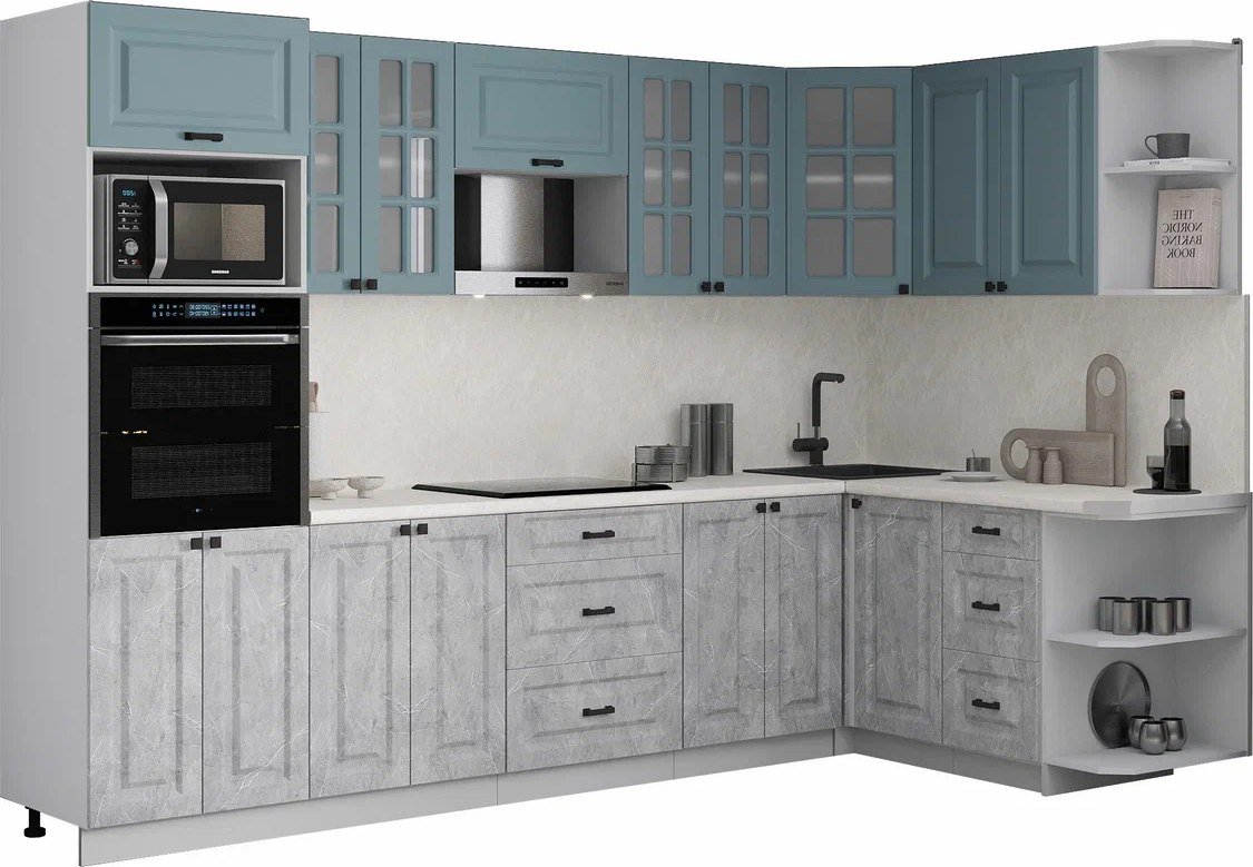 

Готовая кухня Интерлиния Мила Деко 1.68x3.0 PR (керамика/океан/опал светлый)