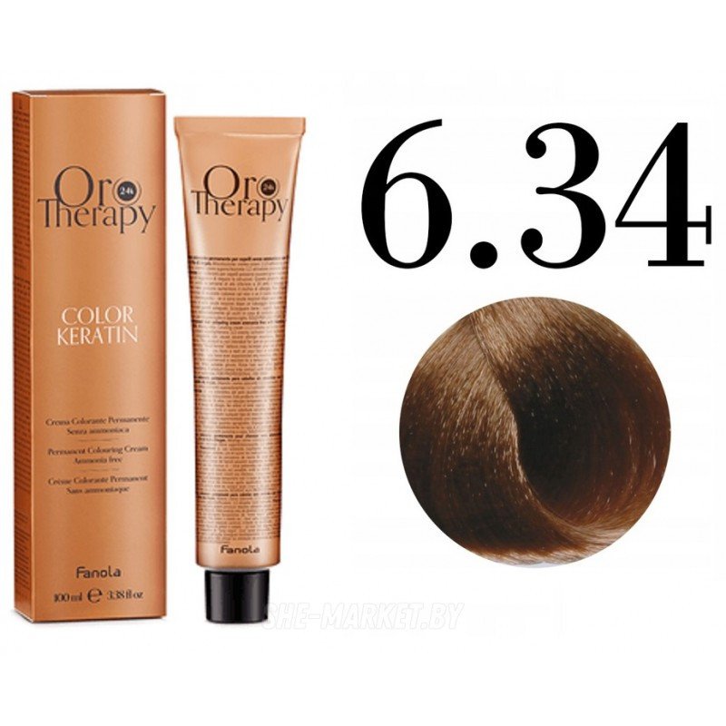 

Крем-краска Fanola ORO Therapy Color Keratin 6.34 русый золотистый медный 100 мл