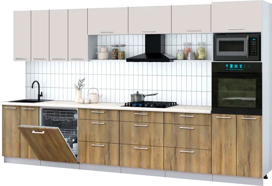 

Готовая кухня Интерлиния Мила Gloss 3.6-ПМ1-2 (дуб вотан/кашемир/бискайская сосна)