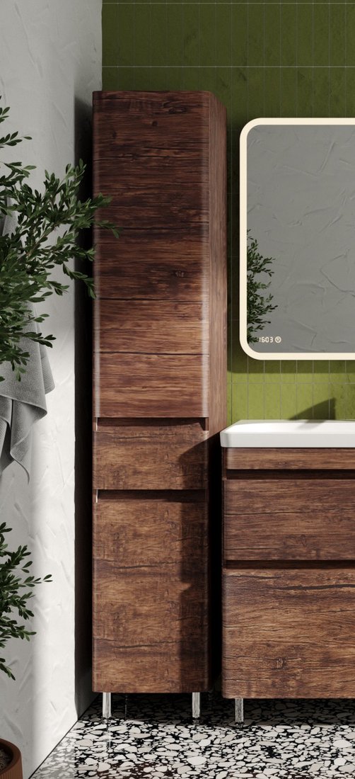 

Symbolite Шкаф-пенал для ванной Атлантика 35 Люкс Plus с корзиной (старое дерево)