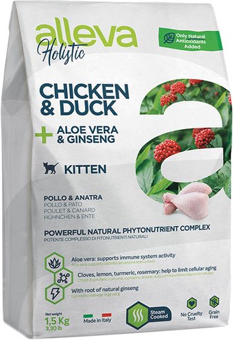 Сухой корм для кошек Alleva Holistic Chicken & Duck + Aloe vera & Ginseng Kitten 1.5 кг