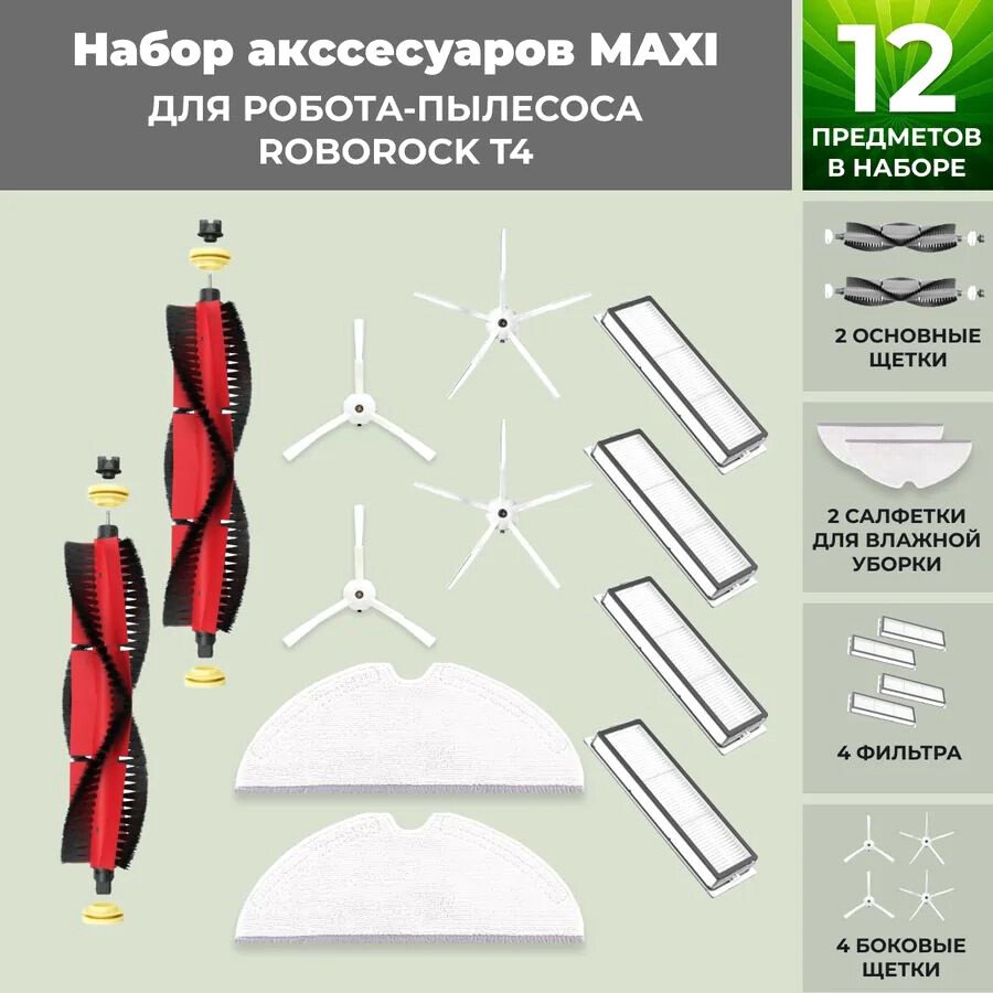 

Набор аксессуаров USBTOP для Roborock T4 (основная щетка с роликами , белые боковые щетки) 558408