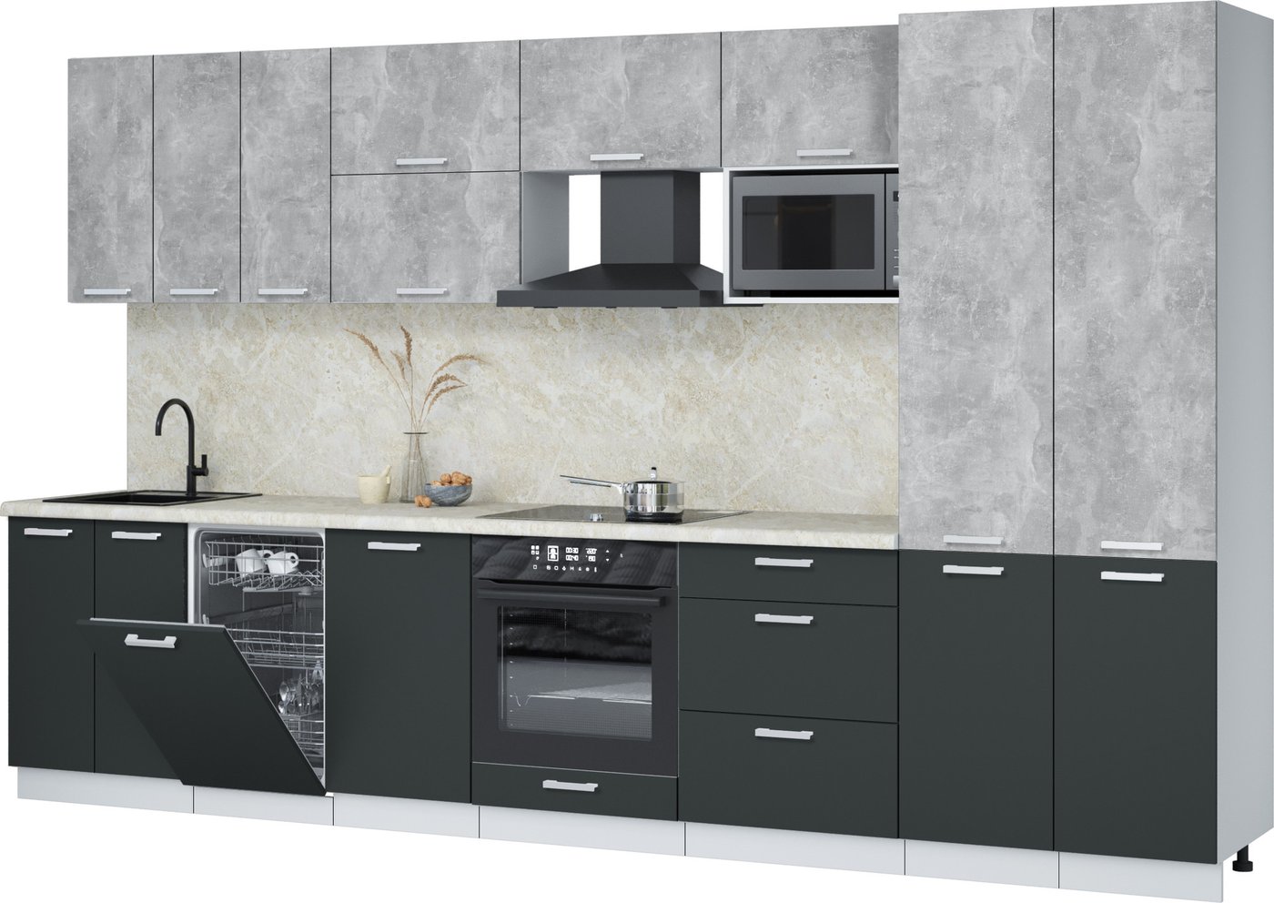 

Готовая кухня Интерлиния Мила Лайт 3.5-ПМ4 (бетон/антрацит/опал светлый)