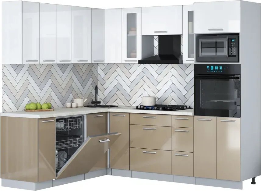 

Готовая кухня Интерлиния Мила Gloss 1.896х2.38 (капучино глянец/белый глянец/опал светлый)