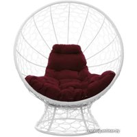 Кресло M-Group Кокос на подставке 11590102 (белый ротанг/бордовая подушка)