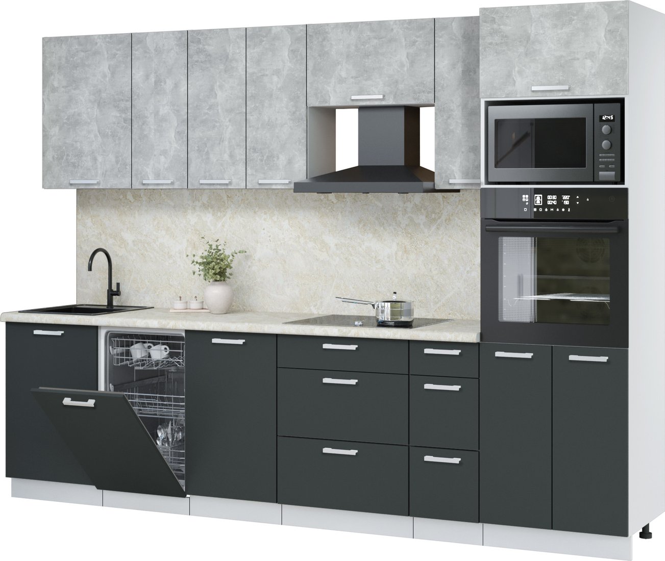 

Готовая кухня Интерлиния Мила Лайт 2.9-ПМ3 (бетон/антрацит/опал светлый)