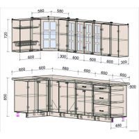 Готовая кухня Интерлиния Мила Деко 1.2x2.7 (индиго/индиго/опал светлый)