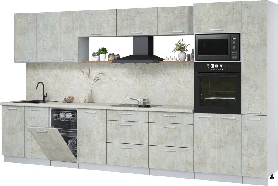 

Готовая кухня Интерлиния Мила Лайт 3.8-ПМ3 (бетон лайт/бетон лайт/опал светлый)