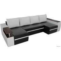 П-образный диван Лига диванов Майами 103067 (экокожа, черный/белый)