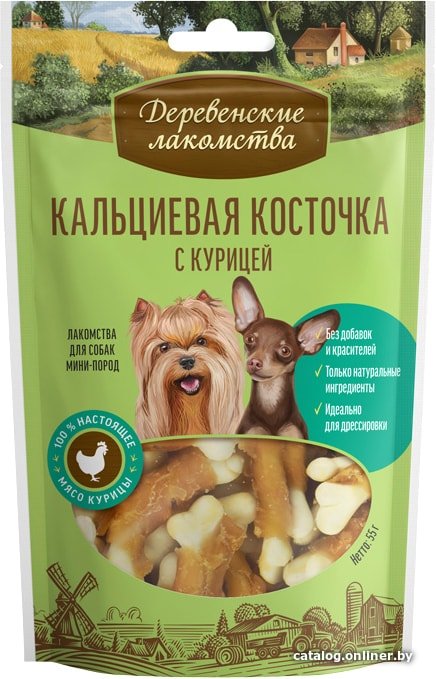 Лакомство для собак Деревенские лакомства Кальциевая косточка с курицей для мини-пород 55 г