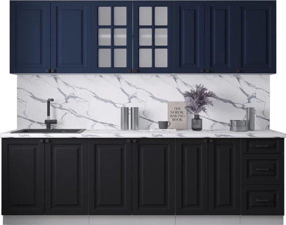 

Готовая кухня Интерлиния Мила Деко 2.6А (черный/индиго/белый гранит)