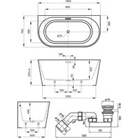 Ванна Wellsee Excellence Pro 140x70 28760103R (пристенная ванна белый глянец, экран, ножки, сифон-автомат матовый черный)