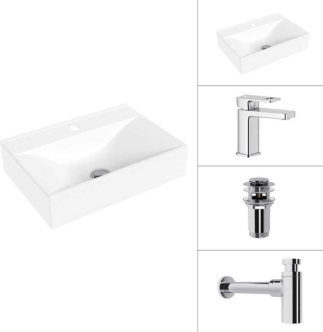 Умывальник Lauter 21887B + Cascade 21СК655C + сифон 21635CH +донный клапан 21190CH (хром)