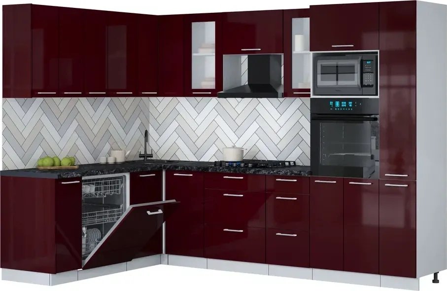 

Готовая кухня Интерлиния Мила Gloss 1.896х2.88 (бордовый глянец/бордовый глянец/кастилло темный)