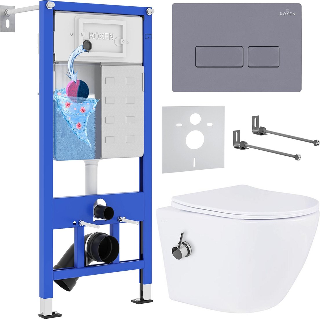 

Унитаз подвесной Roxen Antares Bidet в комплекте с инсталляцией StounFix Dual Fresh 6 в 1 966821 (кнопка: серый гранит)