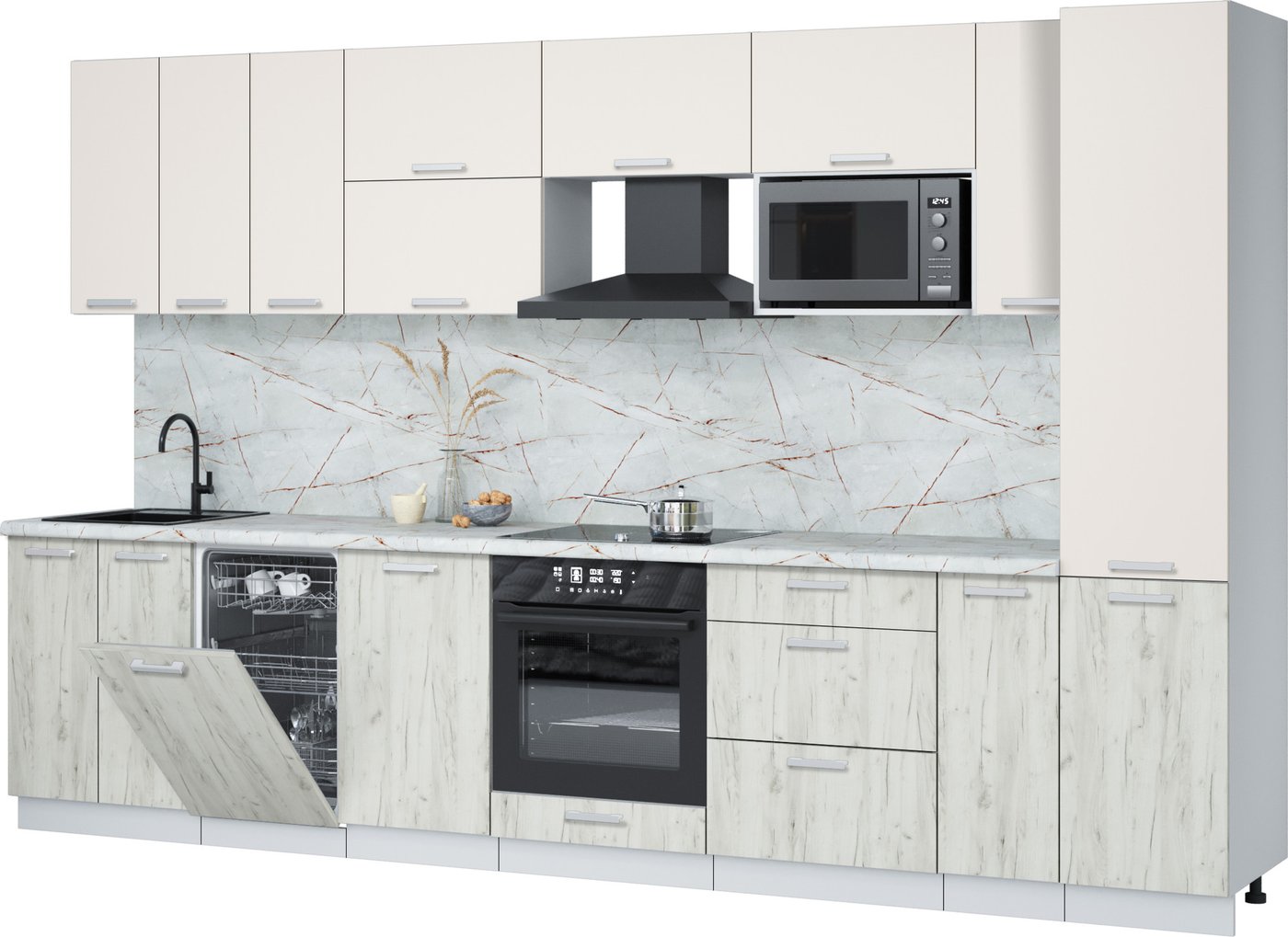 

Готовая кухня Интерлиния Мила Лайт 3.4-ПМ4 (персидский жемчуг/дуб белый/серый каспий)