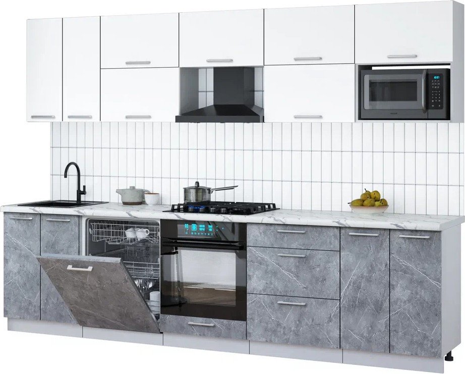 

Готовая кухня Интерлиния Мила Gloss 3.0-ПМ2 (керамика/белый/белый гранит)