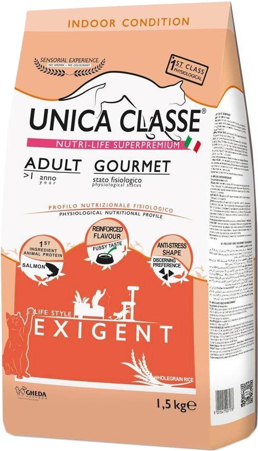 

Сухой корм для кошек Unica Classe Indoor Condition Adult Gourmet Exigent Salmon (Лосось) 1.5 кг