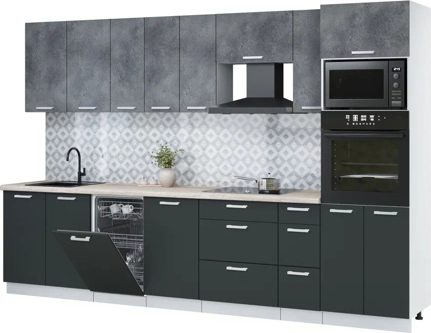 

Готовая кухня Интерлиния Мила Лайт 3.2-ПМ3 (бетон портленд/антрацит/травертин серый)