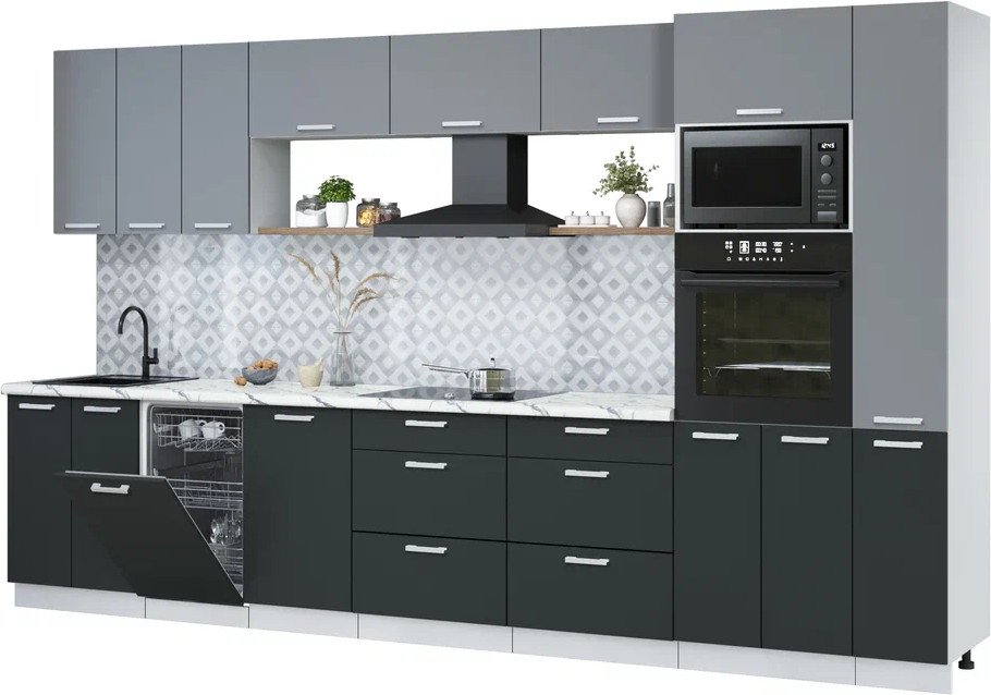 

Готовая кухня Интерлиния Мила Лайт 3.6-ПМ3 (серебро/антрацит/белый гранит)