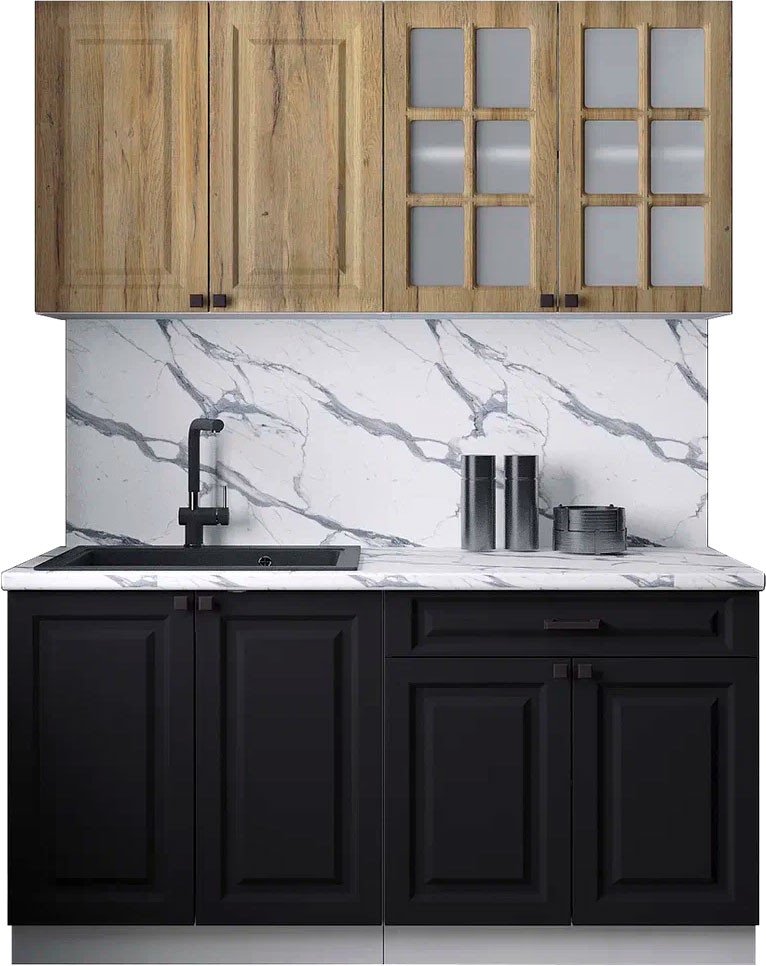 

Готовая кухня Интерлиния Мила Деко 1.6А (черный/дуб вотан/белый гранит)