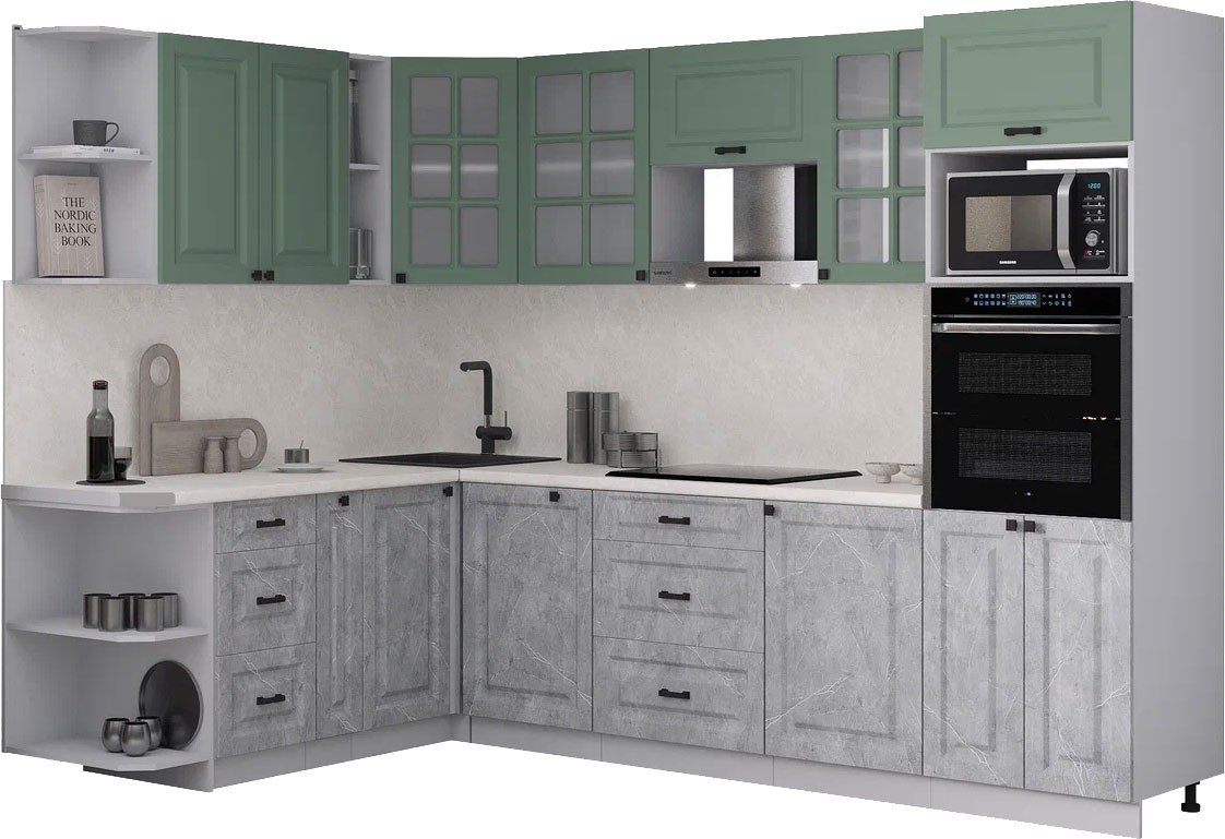 

Готовая кухня Интерлиния Мила Деко 1.88x2.8 LV (керамика/мята/опал светлый)