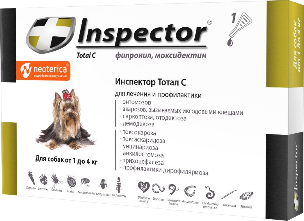 Капли от блох и клещей Inspector Quadro для собак 1-4 кг