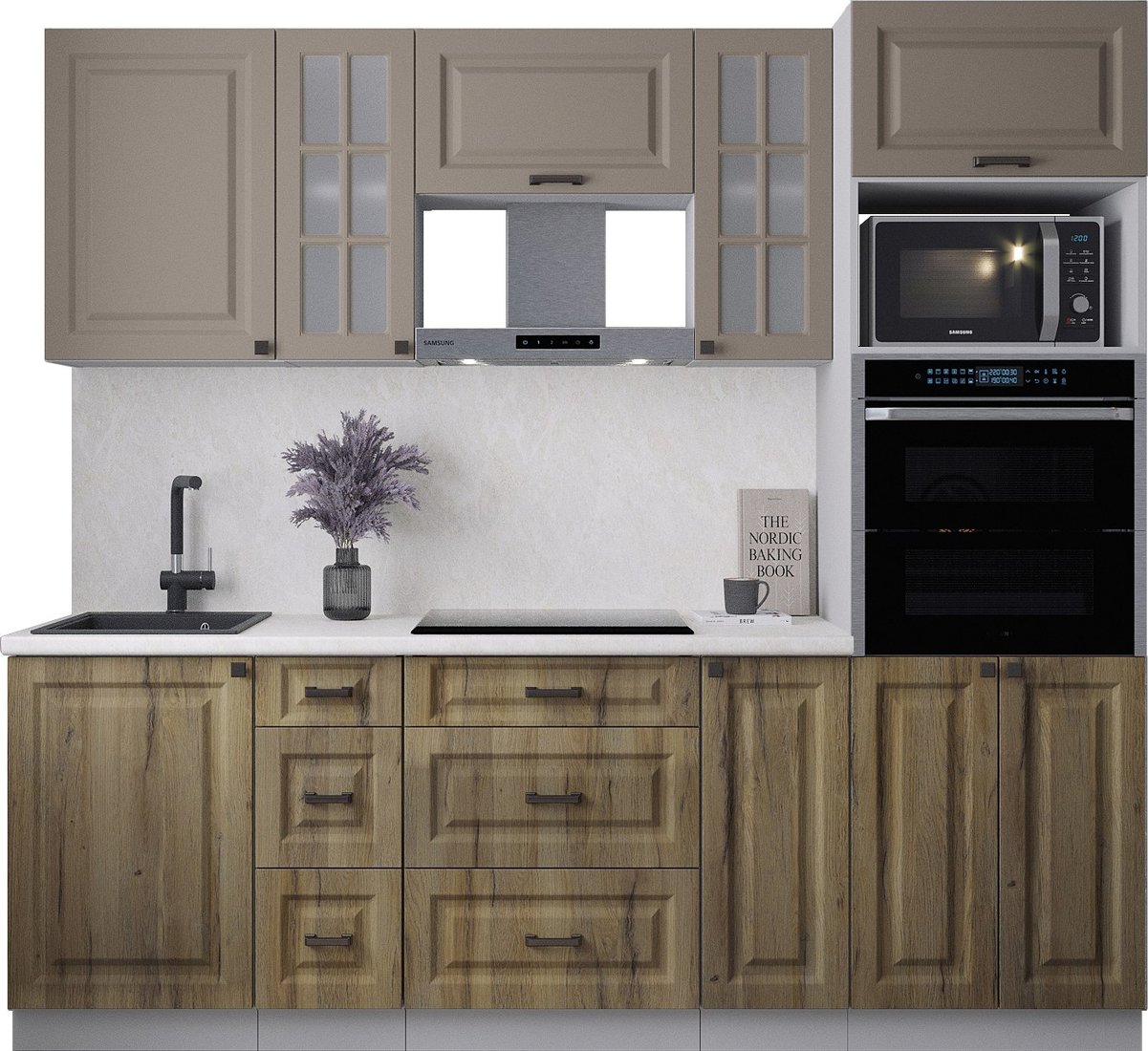 

Готовая кухня Интерлиния Мила Деко 2.3 (дуб вотан/луна/опал светлый)