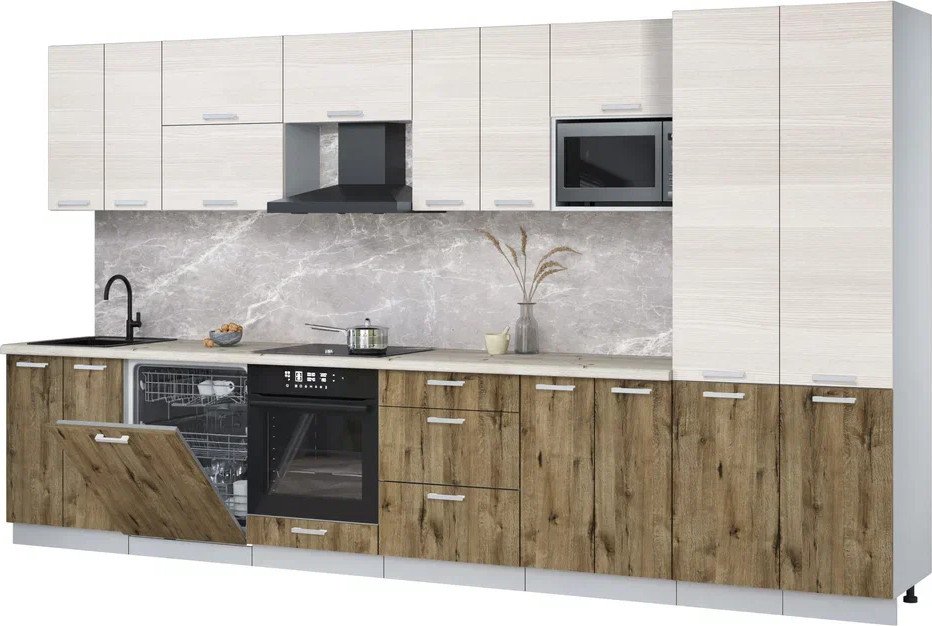 

Готовая кухня Интерлиния Мила Лайт 3.8-ПМ2 (вудлайн кремовый/дуб веллингтон/бискайская сосна)