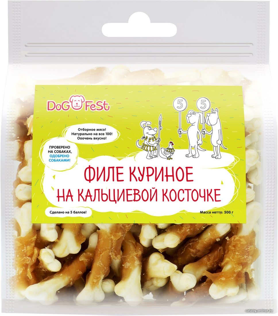 Лакомство для собак Dog Fest Филе куриное на кальциевой косточке 500 г