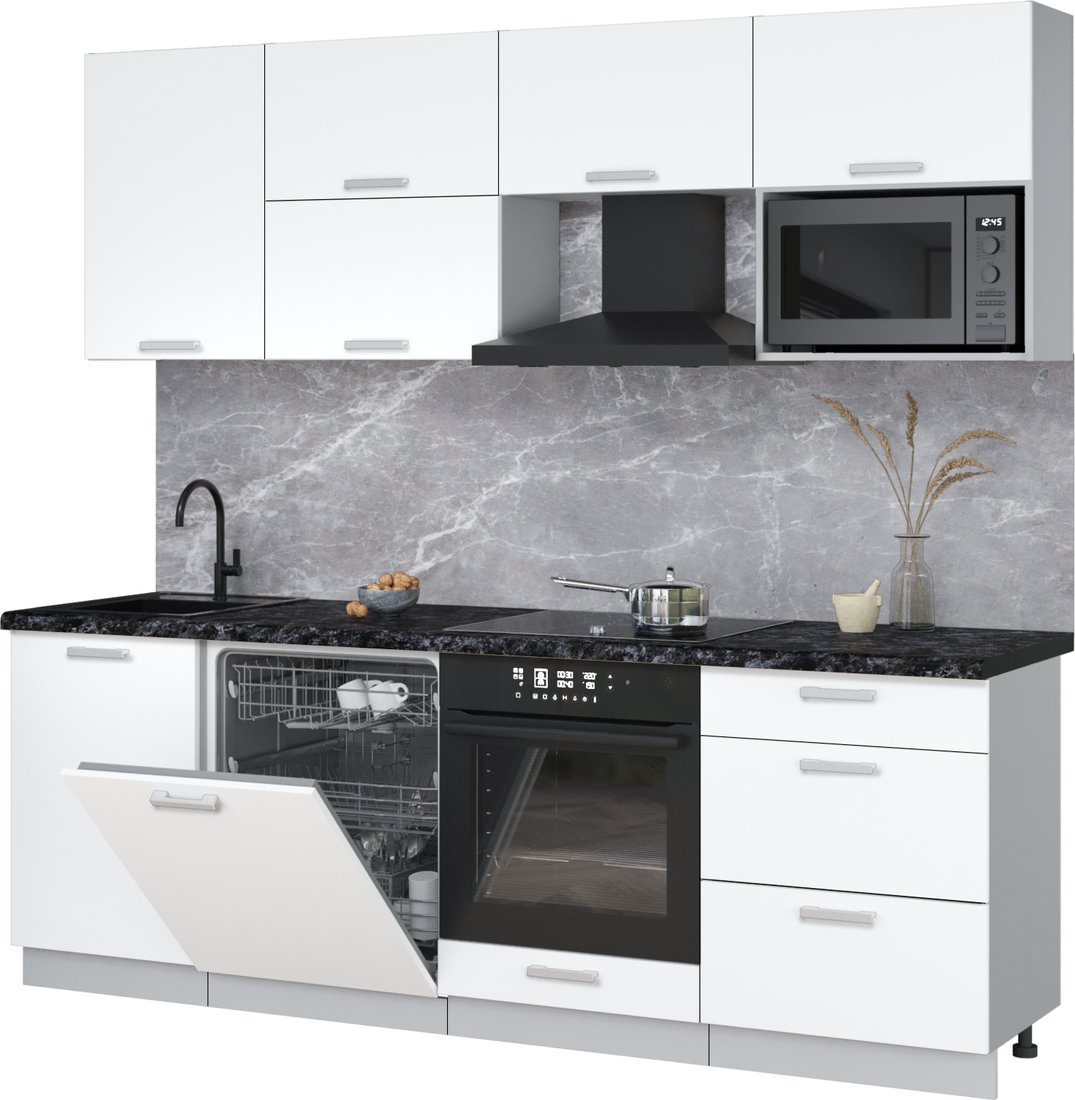 

Готовая кухня Интерлиния Мила Лайт 2.3-ПМ2 (белый платинум/белый платинум/кастилло темный)