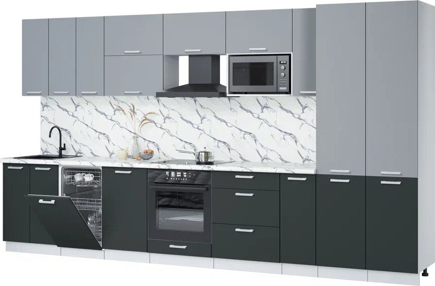 

Готовая кухня Интерлиния Мила Лайт 3.8-ПМ4 (серебро/антрацит/белый гранит)