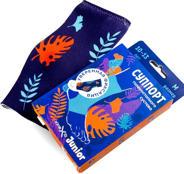 

Суппорт голеностопа Kinexib Junior голеностоп (L, синий/принт листья)
