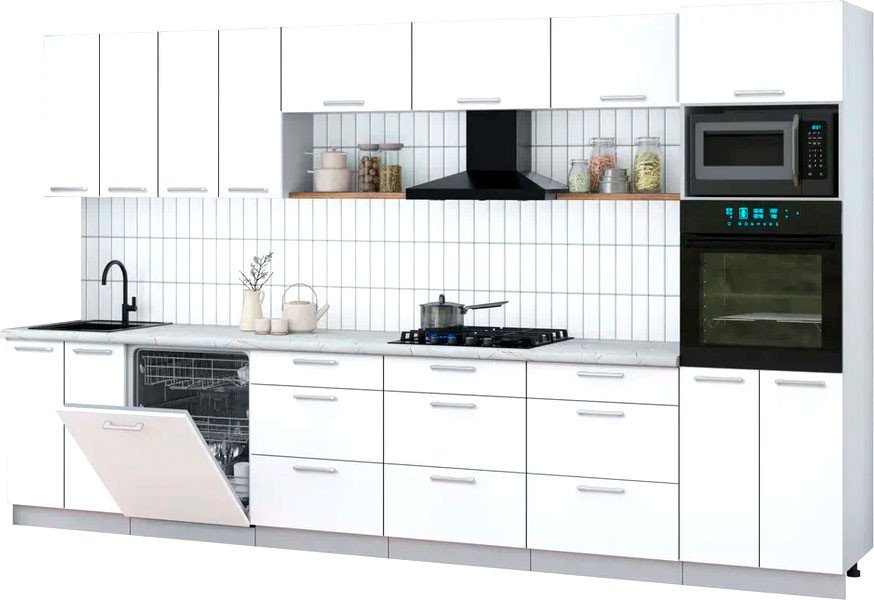 

Готовая кухня Интерлиния Мила Gloss 3.6-ПМ1-2 (белый/белый/серый каспий)