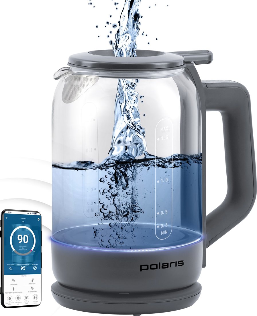 

Электрический чайник Polaris PWK 1720CGLD Wi-Fi IQ Home (серый)