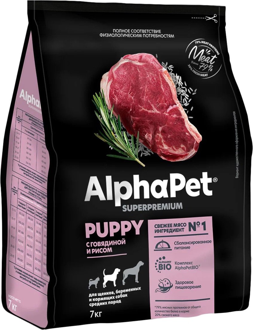

Сухой корм для собак AlphaPet Superpremium Puppy с говядиной и рисом 7 кг